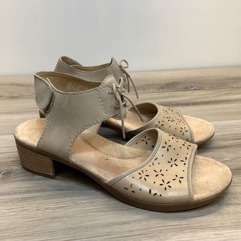 Dansko Sandals Liz Women 42 Beige Leather Casual Comfort Ankle Strap Laser Cut